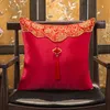 Kinesisk knut tassel vintage stol kudde omslag 45x45cm lyx lapptäcke dekorativ soffa kudde täcker silke satin kuddecase