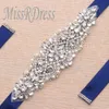 Missrdress مصنوعة يدويًا الزفاف حزام أحجار رينستون فضية حزام الزفاف وحزام الزفاف لثوب الزفاف YS8499476003