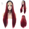 Sexy Ombre Burgundy Silky Straight Long Wigs with Baby Hair Heat Resistant Glueless Synthetic Lace Front Wigs for Black Women FZP23