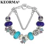 Keorma Antique Prata Pulseiras para Mulheres Murano Glass Bead Cristal Nova Mama Cancer Consciência Rosa Fita Encantos Pulseira