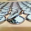 100Pcs/lot Custom Your LOGOs Round Compact Makeup Mirrors & Gift Box Silver Make up Compact Mirror Customized Logo 70*70mm Promotional Gifts