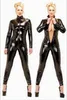 Hot Sexy Black Catwomen Jumpsuit PVC Spandex Látex Catsuit Trajes para mulheres Ternos de corpo fetiche vestido de couro mais tamanho XS-5XL
