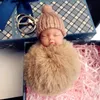 12 color Cute Sleeping Baby Doll Keychain Pompom Rabbit Fur Ball Key Chain Car Keyring Women Key Holder Bag Pendant Charm Accessor2019685