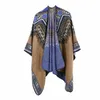 Nouveau femmes hiver ethnique abstrait motif épaissi manteau Cape Wrap Poncho châle écharpe fendu double usage châle livraison directe