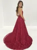 2022 Sexy High Slit Lange Lace Prom Dresses Abend Formale Kleider für Frauen Party Mädchen offen Necker Deep V-ausschnitt sexy designer billig