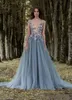 Paolo sebastian dentelle bal promane longue pure couture encolure 3D floral robe de soirée appliquée balayer train tulle perles robe formelle