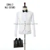 New Design Groomsmen Shawl Lapel Groom Tuxedos White Printed Men Suits Wedding Suit Best Man Custom Made Blazer Bridegroom (Coat+Pants+Vest)