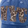 Fashion Leopard Words Pattern Stitch Design Blue Denim Hats Adjustable Baseball Caps for Women cap hat1