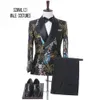 Ny ankomst 2018 Elegant Märkesign Peaked Lapel Groom Floral Tuxedo Blazer Dubbelbröst Bröllopskläder för män Bröllopsfestkläder