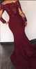 African Mermaid Evening Gowns Scallop Neck Burgundy Off Shoulder Sequins Sash Long Sleeves Prom Dress 2016 Dubai Arabiska Party Gowns