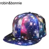 2021 Robinbonnie 캐주얼 유니섹스 3D 별이 빛나는 하늘 야구 모자 조정 가능한 모자 여성 스타 인쇄 야외 남자 스냅 백 모자