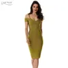 2018 Spring Dress Women Party Bandage Klänning Olive Green Off The Shoulder Knee-Length Stunning Celebrity Prom Sexy Bodycon