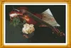لوحات ديكور الكمان و الوردة البيضاء الزيتية ، اليدوية التطريز عبر الابره التطريز مجموعات عد طباعة على قماش dmc 14ct / 11ct