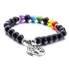 Bracelet à breloques en pierre de cristal perlée colorée, arbre de vie à la mode pour femmes et hommes, guérison naturelle, 7 chakras, bijoux