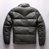 Yellow AVIREXFLY Flocking Sheepskin Leather Down Jacket Stand Collar Men Casual Down Fill Jackets