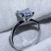 ソリティアクラシック 4 爪高級ジュエリーリアル 100% 925 スターリングシルバープリンセスカットホワイトトパーズ女性結婚指輪リングギフト色褪せない