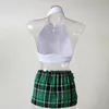 Women sexy lingerie cosplay student uniform sexy costumes vest+mini plaid skirt erotic underwear suit free shipping