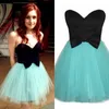 Cheap Short Homecoming Dresses Black and Turquoise Two Tone Mini Prom Party Dress Cheap High Quality Gown with Bow Satin Top Tulle Skirt