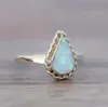 8 stks / set Ringen Set Sterling Zilver Natuurlijke Gemstone Fire Opal Diamond Wedding Engagement Retro Simple Sieraden Gift