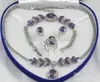 whole pretty Purple crystal Silver Necklace Bracelet Earrings Ring Gemstone Jewelry Sets2568213