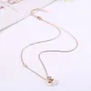 Womens All Match Rose Gold Double Ring Hanger Ketting Lucky Four-Leaf Patroon Charm Hanger Sieraden Ketting