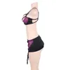 Roxo Laço Preto Sexy Lingerie Hot Set Mulheres Sutiã Aberto Lingerie Sexy Hot Erotic Plus Size Lingerie Bra Garter Panty Set S927