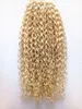 Brasiliansk Human Virgin Remy Blond Hår Curly Clip In Haft Weft Soft Double Drawn Hair Extensions Obehandlade