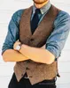 2021 Rastic Brown Groom Steps Wool Wool Herringbone Tweed Men039S Suit Sits Slim Fit Mens Vast Vest