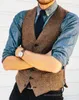 2021 Rastic Brown Groom Vests Wool Herringbone Tweed Men's Suit Vests Slim Fit Mens Dress Vest Custom Wedding Waistcoat Vests271t