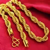 Hip Hop 24 Inches Mens Solid Rope Chain Necklace 18k Yellow Gold Filled Statement Knot Jewelry Gift 7mm Wide320P