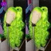 Natuurlijk lang lichaamsgolven Apple Green Wig High Density Glueless Synthetische kanten voorpruiken voor vrouwen feestmake -up cosplay