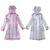 Kvinnor Transparent Eva Vattentät Raincoats med Bälte Klar Runway Long Hooded Windbreaker Knee-Length Outdoors Rainwear