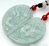 Yu Xin Yuan Fine Jewelry Jadeit Jadeite Jade Wisiorek Handmade Carved Chinese Dragon Phoenix Lovers "wisiorki amulet biżuteria + liny