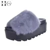 HEE GRAND Pantofole con plateau Scarpe da donna Fur Creepers Zeppe Slides Beach Infradito Soft Slip On Shoes Donna XWM130