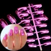 Fashion Metallic Nail Tips Mirror Acrylique Surface Faux Nails Couleur argentée de longue taille dans un paquet simple 24pcSlot4214171