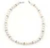 8-9mm Ringed White Freshwater Pearl With Crystal Rings Necklace In Silver Tone