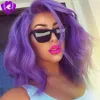 part fashion cosplay style short bob Wigs preplucked natural hairline Soft Purple Wavy Synthetic Lace Front Wig for Women9357243