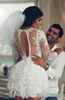 Elegante Lace Curto Vestido de Noiva Manga Comprida Sheer Voltar Sexy Wedding Dresses Arábia Saudita Vestidos de Noiva Curto para Festa de Casamento 13