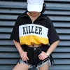 Weekeep Women Streetwear 조정 가능한 허리 T 셔츠 여름 편지 인쇄 패치 워크 티셔츠 Femme 2018 패션 느슨한 탑스