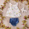 Sommar nyfödda baby tjejer outfit kläder blommiga tryck toppar shorts huvudband 3pcs söta ruffles barn kläder uppsättning toddler 0-3y