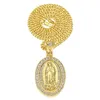 Authentic Hiphop Santa Maria Pendant Necklaces For Mens Oval Charm Gold Plated Full Diamond Hip Hop Jewelry Freeshipping