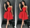 Red Satin Short Prom Dresses Simple Sweetheart Ruffles Knee Length Short Mini Party Dresses Evening Gowns Zipper Up