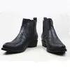 2019 Mäns Slip-on Cowhide Äkta Läder Arbete Stövlar 3,5cm Heels Western Cowboy Boots Black Botas Hombre Botas Militares, EU38-45