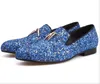 Nieuwe blauwe en hemel blauwe kleuren handgemaakte klassieke mannen loafers met gouden metalen kwasten Party heren lederen schoenen