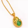 Green Stone With Peacock Desin Solid 18k Yellow Gold Filled Womens Pendant Chain Necklace Beautifl Accessories