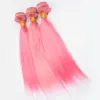 Reta de seda Brasileiro Virgem Rosa Cabelo Humano Tece Extensões Pure Pink Cor Feixes de Cabelo Humano Ofertas 3 Pcs Tramas de Cabelo Brasileiro