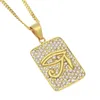 Haute Qualité En Acier Inoxydable 316L 18K Or Jaune Plaqué Strass Horus Eye Dog Tag Pendentif Collier pour Hommes Femmes Beau Cadeau NL-561