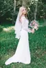 2018 Vestidos de novia bohemios baratos de país de encaje completo Mangas largas transparentes Vestidos de novia de tren de barrido Vestido de novia de encaje