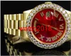 Montre Femme Mouvement Automatique Saphir Lumineux Or Jaune Pres1dent 41MM Cadran Rouge Bigger Diamant Montres Automatique Hommes Montres