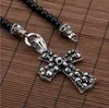 Mode Punk Rock Schwarz Glas Perle Schädel Anhänger Halskette Für Männer Frauen Edelstahl Kreuz Halsketten Anhänger 50 CM Lange Jewel278S